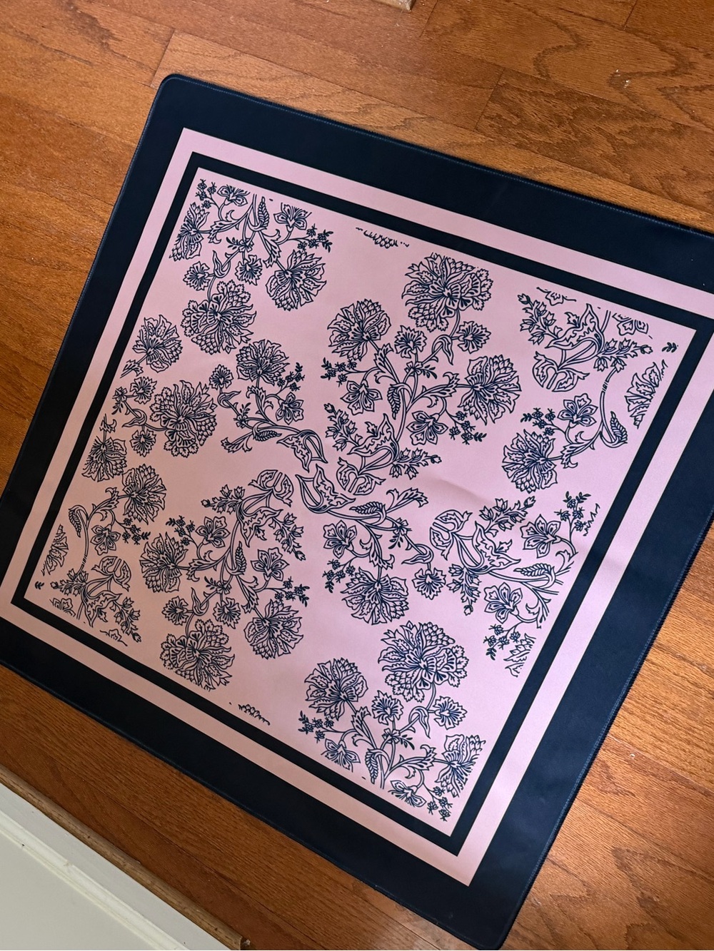Pink Floral MAHJONG mat Print with Black Accents